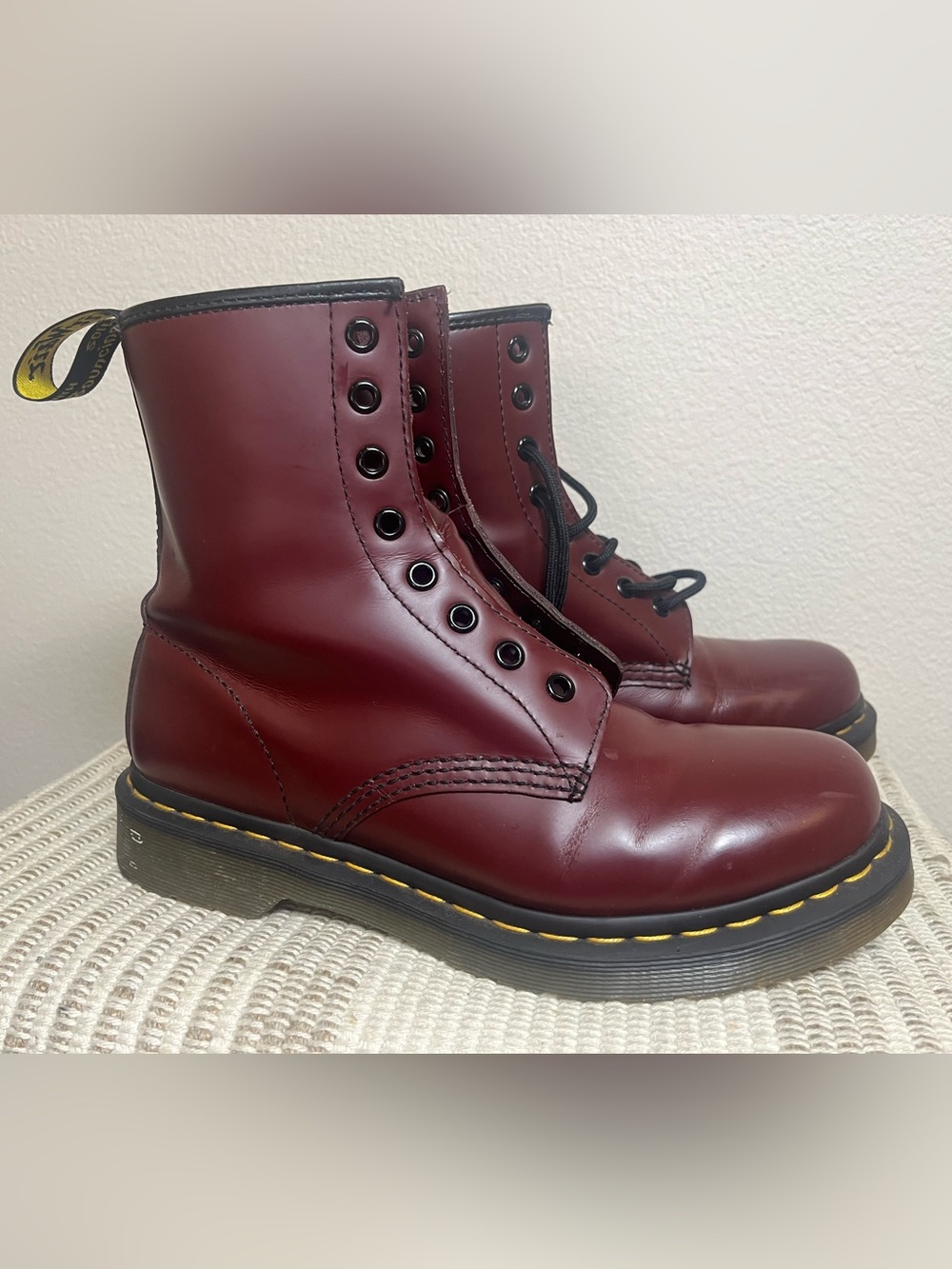 Dr. Martens Burgundy Leather Lace-Up Boots with Black Trim